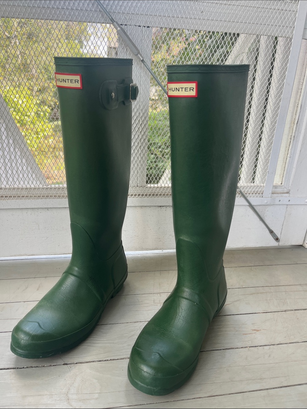 Hunter Tall Green Women's Rain Boots with Buckle